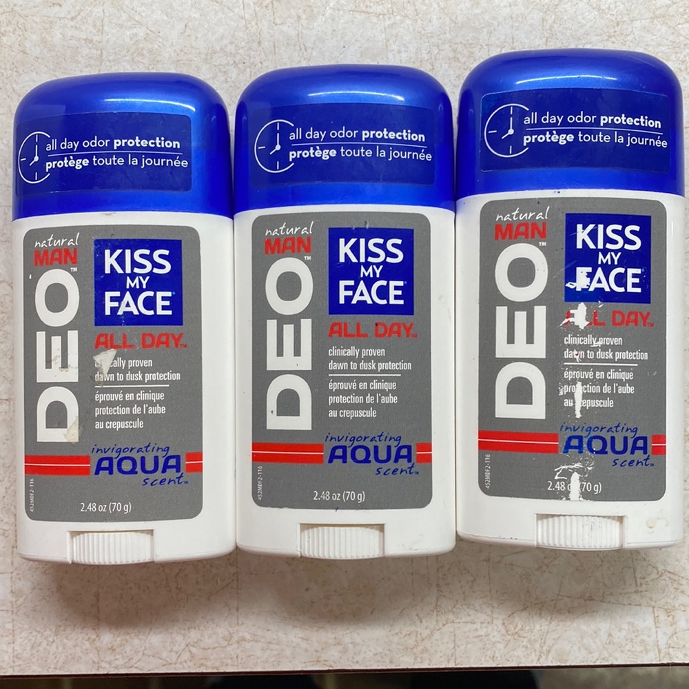 3 NEW Kiss My Face invigorating Aqua Deodorant Natural Man All Day discontinued